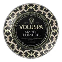 Online Voluspa Vela perfumada Maison Noir Mini Tin 25 horas, Ambre Lumiere BeigeColor doradoNegro