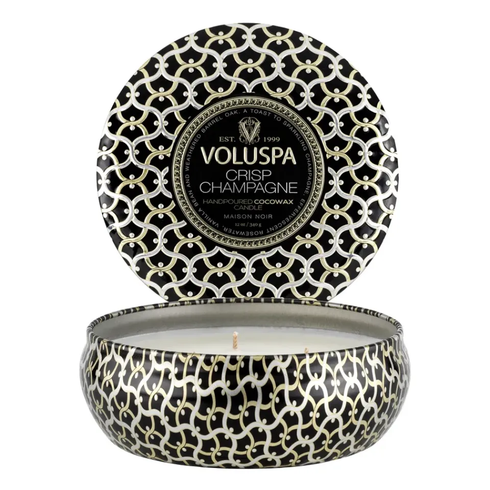 Sale Voluspa Vela perfumada Maison Noir 3-wick Tin 40 horas, Crisp Champagne Color doradoNegro