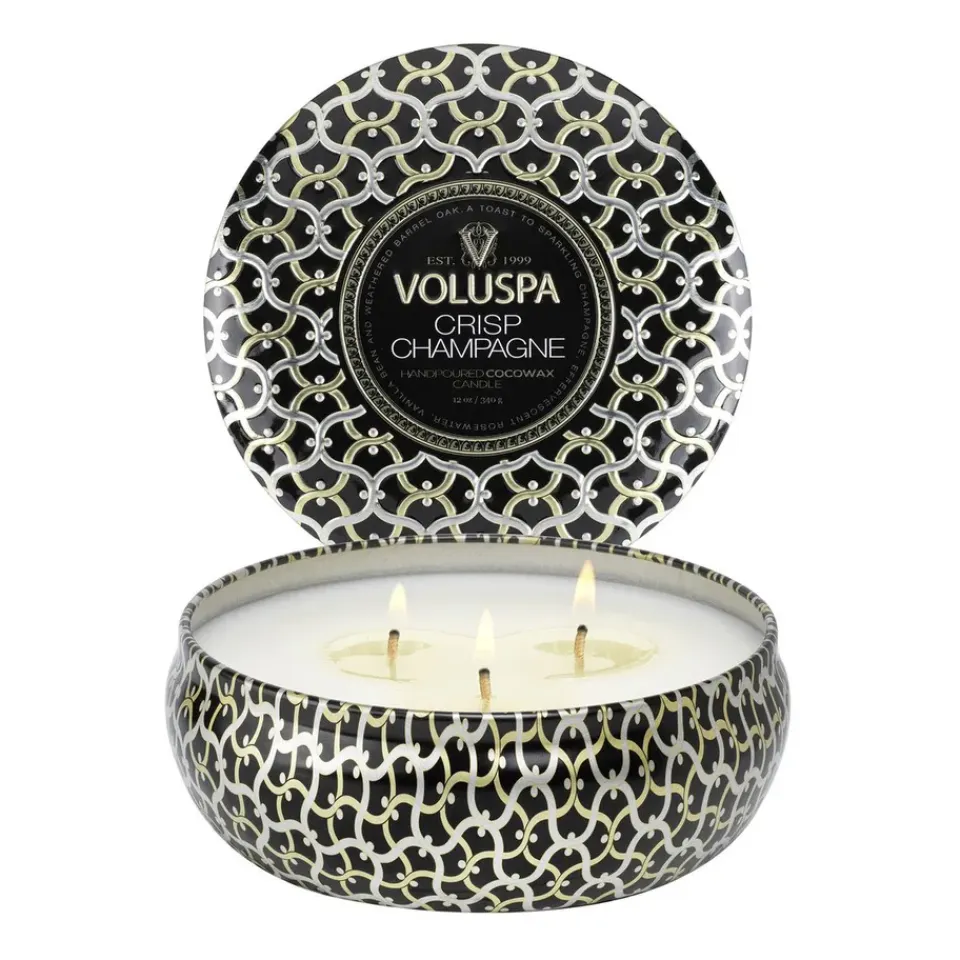 Sale Voluspa Vela perfumada Maison Noir 3-wick Tin 40 horas, Crisp Champagne Color doradoNegro