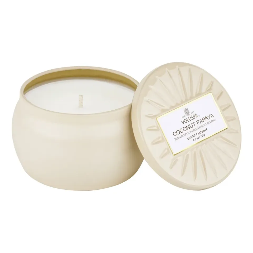 Clearance Voluspa Vela perfumada Vermeil Mini Tin 25 horas, Coconut Papaya Beige