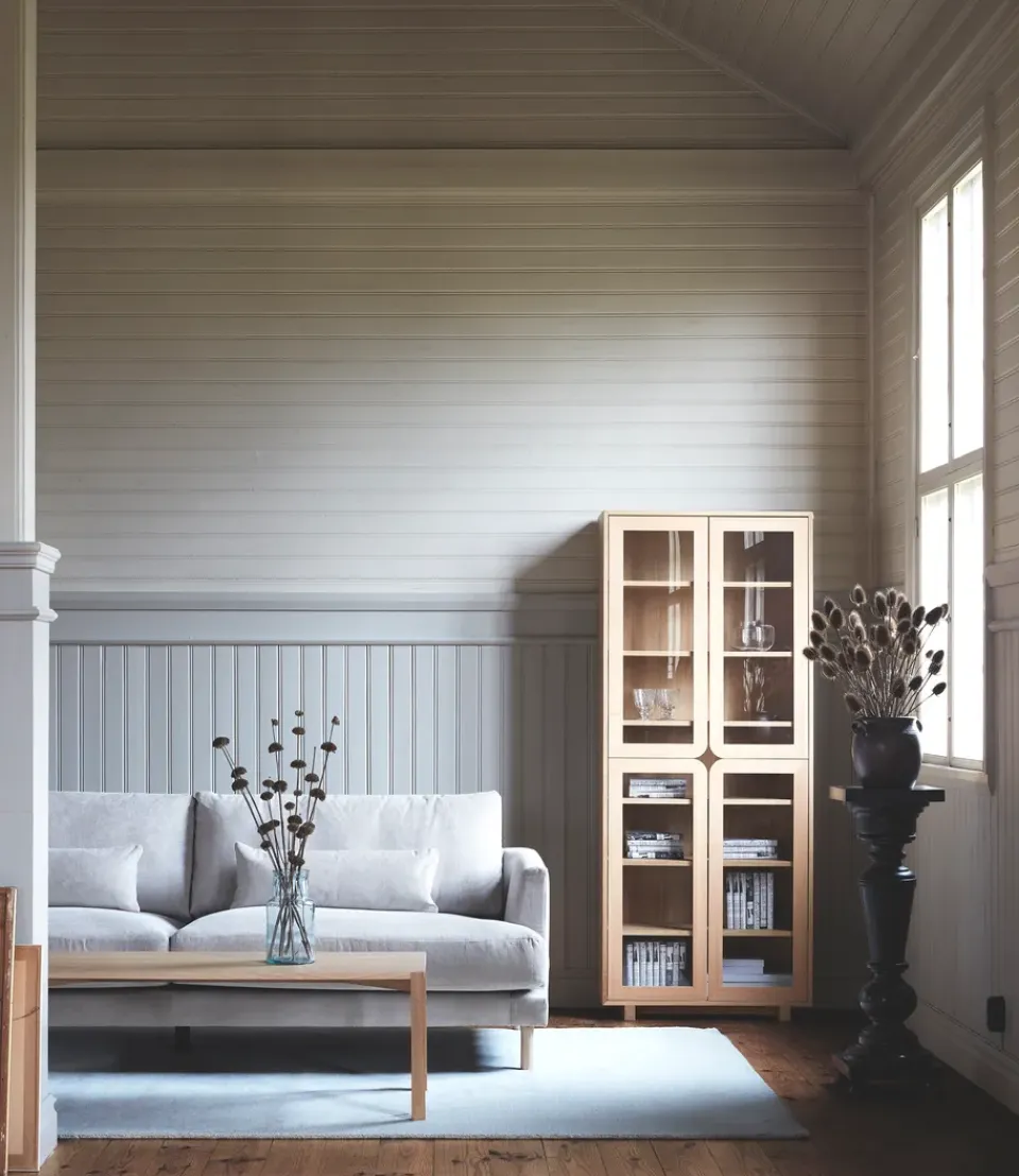 Outlet 1898 Vitrina alta Vidja, Roble pigmentado blanco Beige